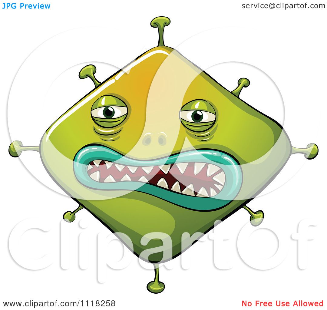 1080x1024 Cartoon Of An Evil Green Germ Virus Bacteria 2