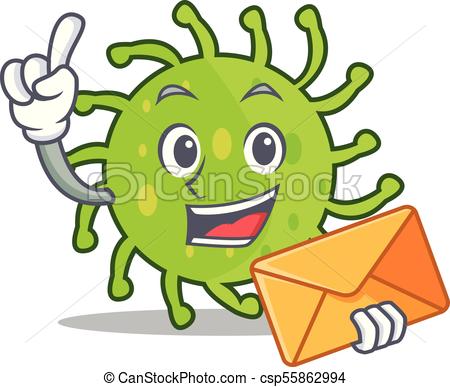 450x387 With Envelope Green Bacteria Character Cartoon Vector Eps