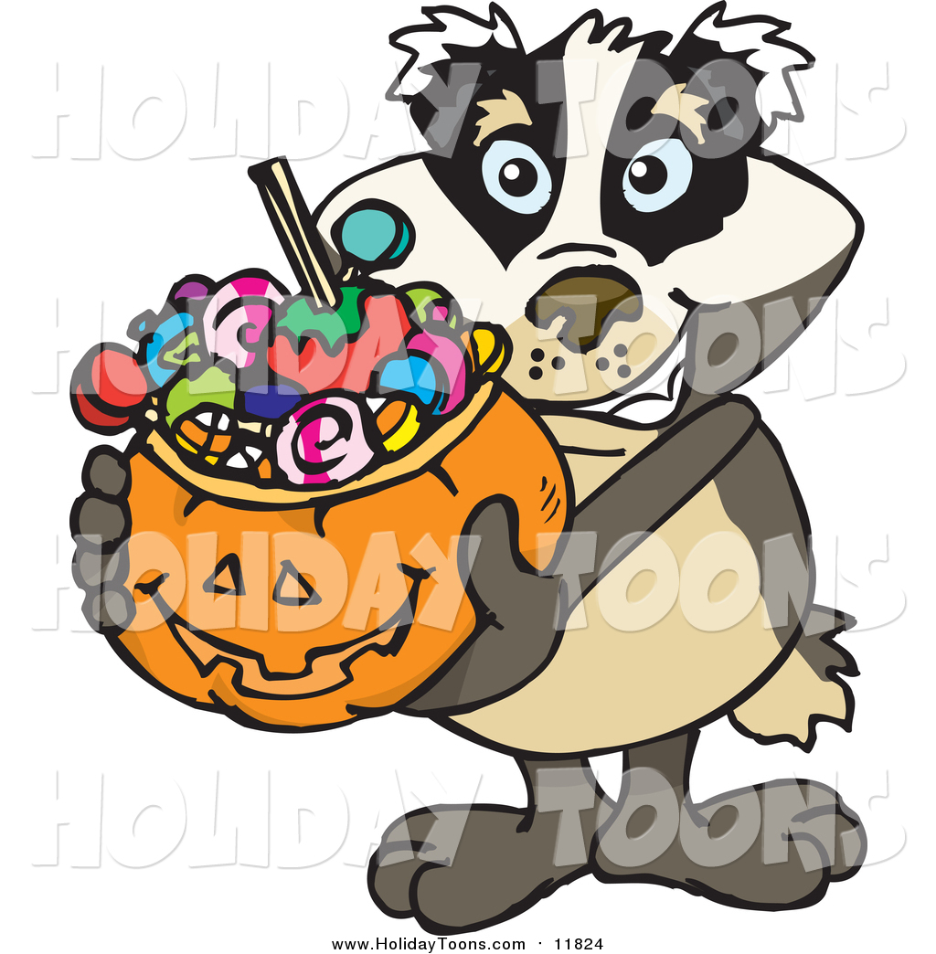 1024x1044 Royalty Free Holiday Cartoon Of A Badger Holding A Pumpkin Basket