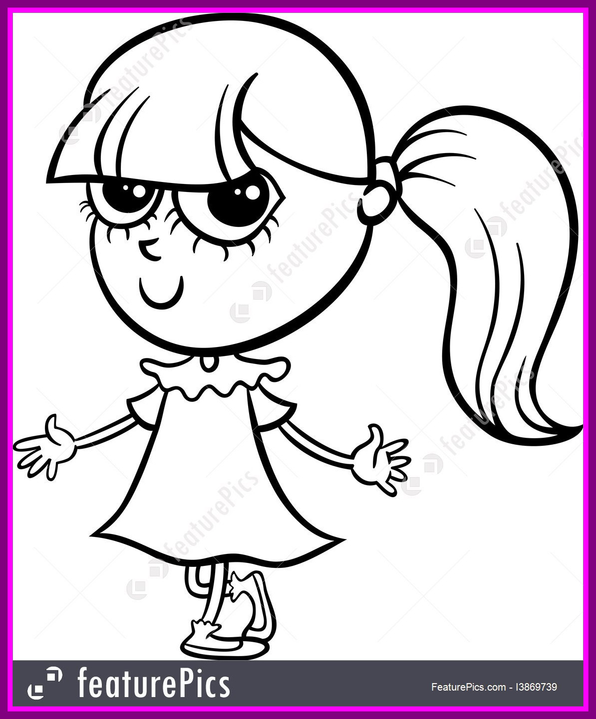 1194x1442 Stunning Children Cute Girl Cartoon Coloring Page Stock