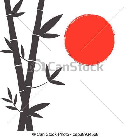 450x470 Japanese Style Bamboo And Sun Background Clip Art Vector