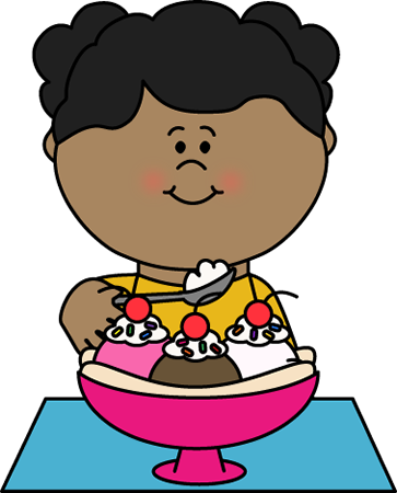 363x450 Kid Eating Banana Split Clip Art