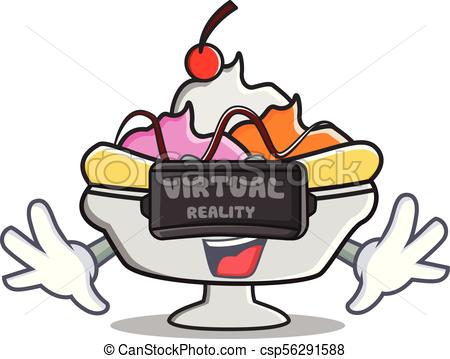 450x359 Virtual Reality Banana Split Mascot Cartoon Vector Vector