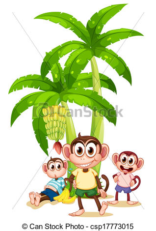 318x470 Illustration Of The Three Monkeys Near The Banana Plants