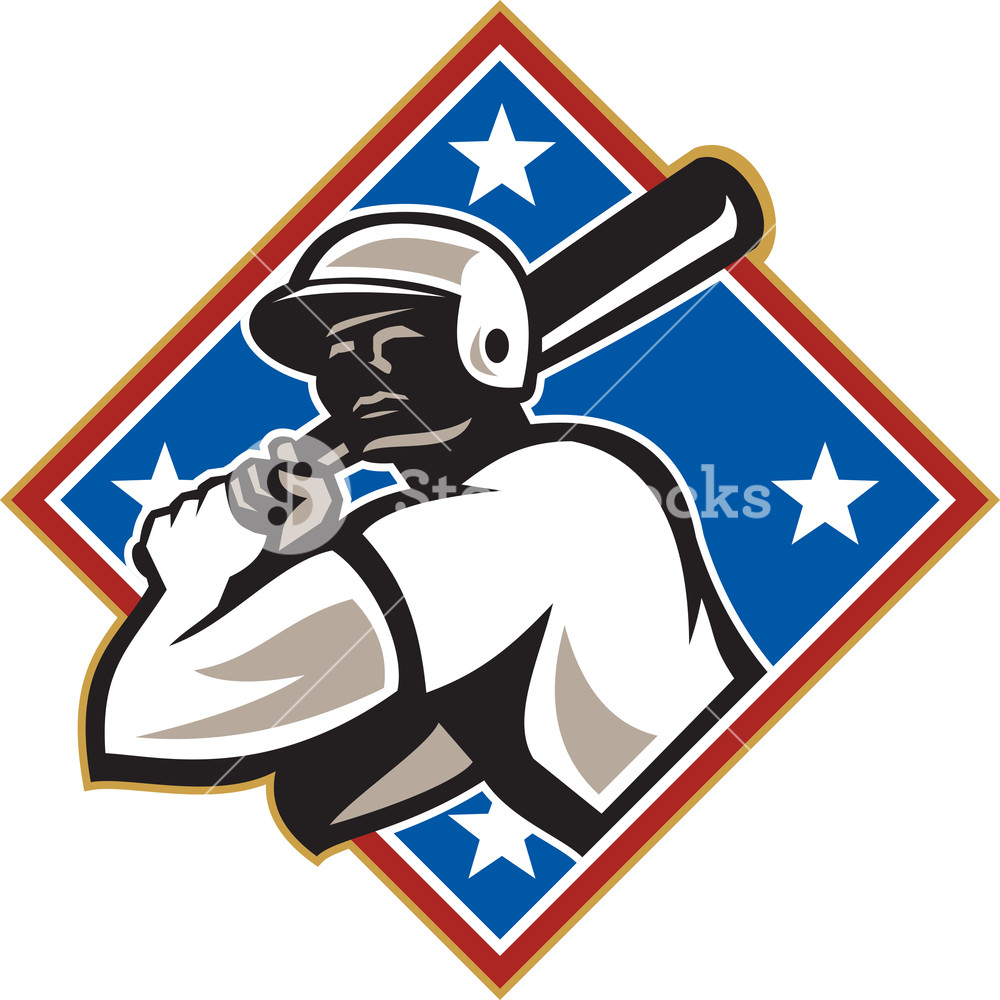 1000x1000 Baseball Hitter Bat Diamond Retro Royalty Free Stock Image