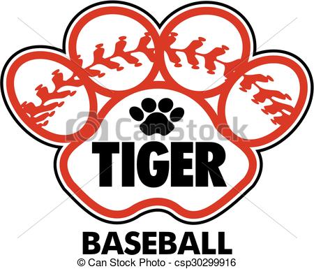 450x385 Tiger Baseball Design With Stitches Inside Paw Print Vector Clip