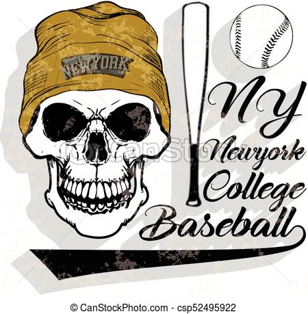 450x459 Baseball Logo Skull Fashion Vector Illustration