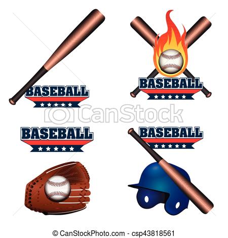 450x470 Set Of Baseball Emblems With Different Objects, Vector Clip Art