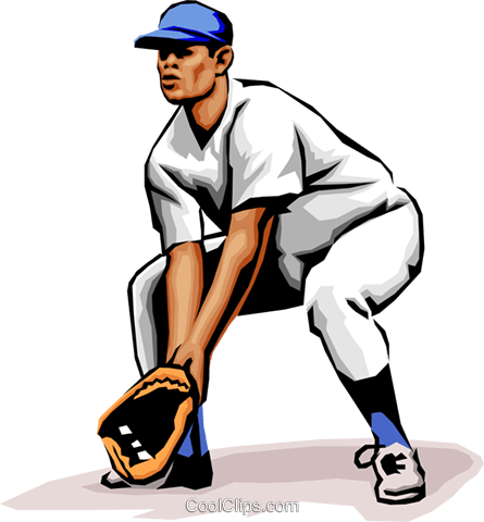 445x480 Baseball Player Fielding The Ball Royalty Free Vector Clip Art