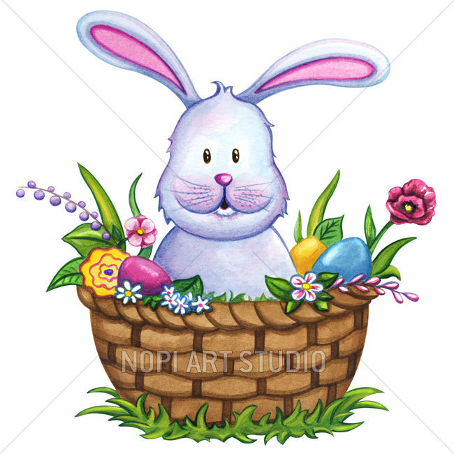650x650 Easter Bunny Clip Art, Easter Basket With Colorful Eggs
