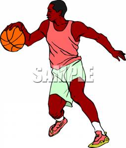 255x300 A Black Man Playing Basketball Clip Art Image