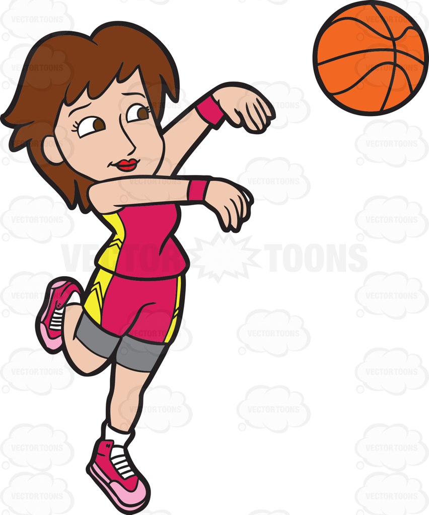 852x1024 A Female Basketball Player Goes For A Three Point Play Cartoon