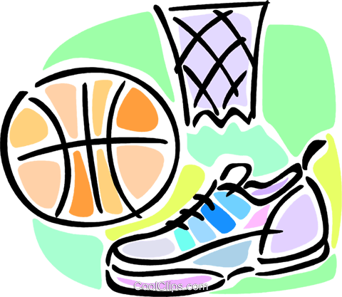 480x417 Basketball Shoes, Net And Ball Royalty Free Vector Clip Art