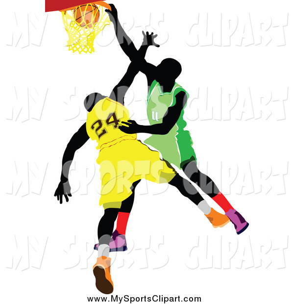 600x620 Sports Clip Art Of Basketball Player Opponents, One Making A Slam