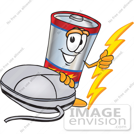 450x450 Clip Art Graphic Of A Battery Mascot Character With A Computer