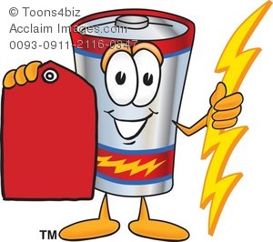 300x266 Clipart Cartoon Battery Holding A Red Price Tag