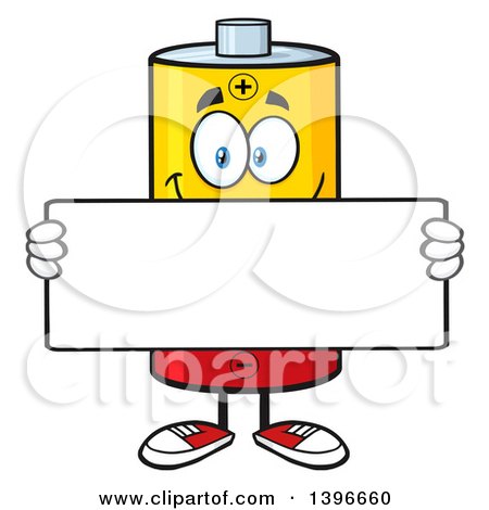 450x470 Clipart Of A Cartoon Battery Character Mascot Holding A Blank Sign