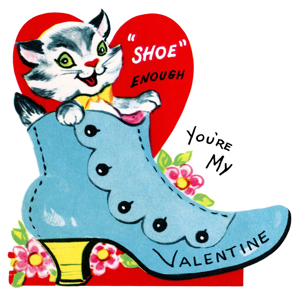 1222x1210 Kitten In Shoe Valentine, Vintage Valentine Clip Art, Retro