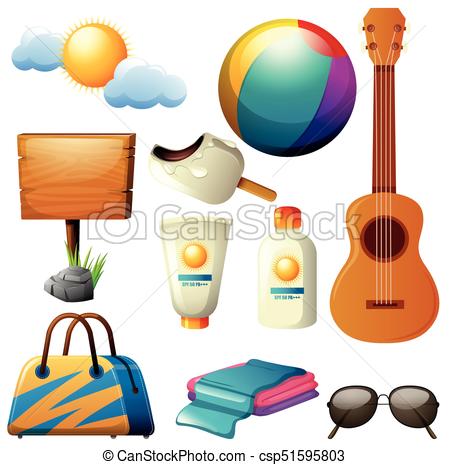 450x465 Summer Theme With Board And Beachwares Illustration Vector Clipart
