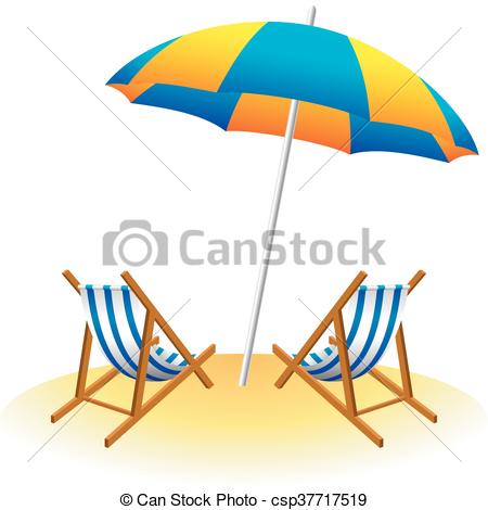 450x470 Vector Illustration Of Beach Umbrella And Deck Chairs.
