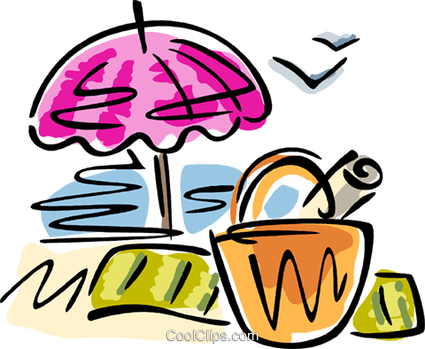 480x394 Beach Umbrella And Sunbathing Supplies Royalty Free Vector Clip