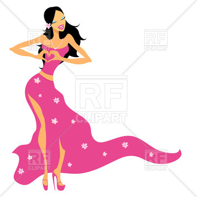 400x400 Beautiful Young Asian Girl In Pink Dress Royalty Free Vector Clip