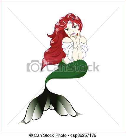 428x470 The Beautiful Mermaid Girl In Green Dress Vectors Illustration