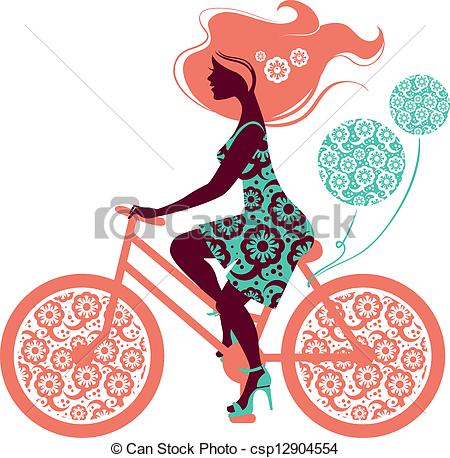450x458 Silhouette Of Beautiful Girl On Bicycle Clipart Vector
