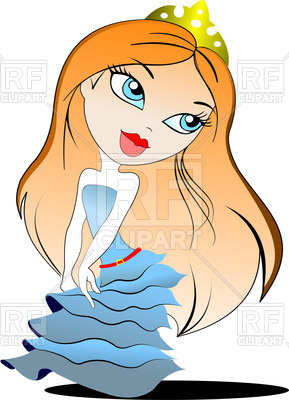 289x400 Beautiful Cartoon Little Princess In Blue Dress Royalty Free