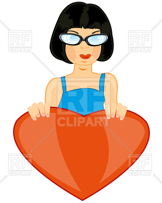 320x400 Beautiful Girl Bespectacled And Red Heart On White Background