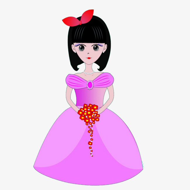 650x651 Beautiful Landlady, Pink Princess Dress, Bow, Big Red Flower Png