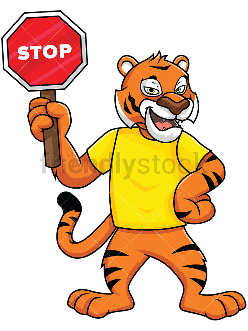 800x1067 Bengal Tiger Mascot Holding Stop Sign Vector Cartoon Clipart