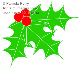 300x261 Clip Art Image Of Holly Leaves With Shiny Berries