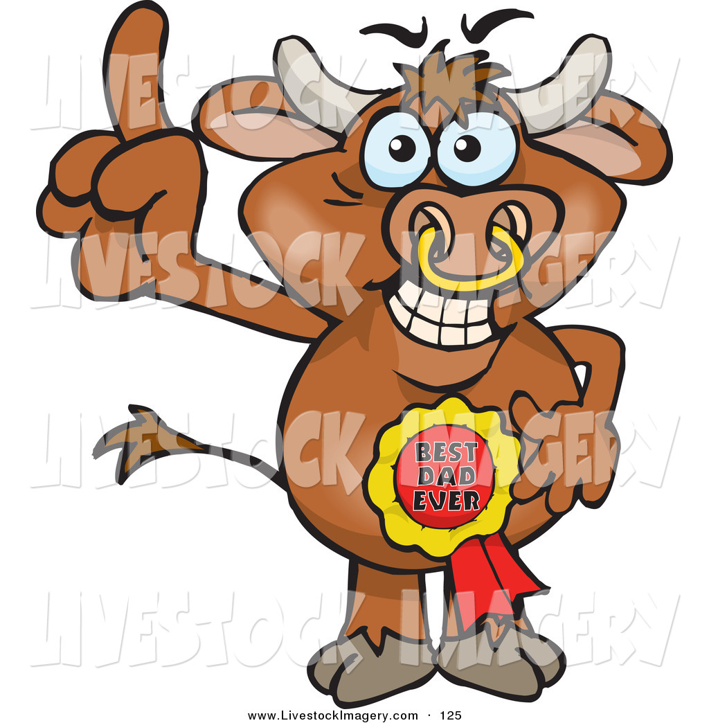 1024x1044 Clip Art Of A Brown Bull Character Wearing A Best Dad Ever Ribbon