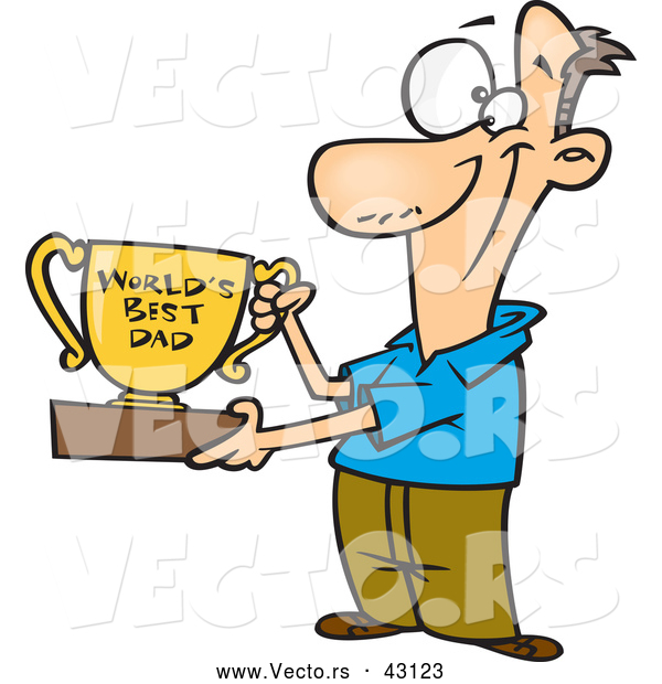 600x620 Vector Of A Proud Cartoon Father Holding A Worlds Best Dad Trophy