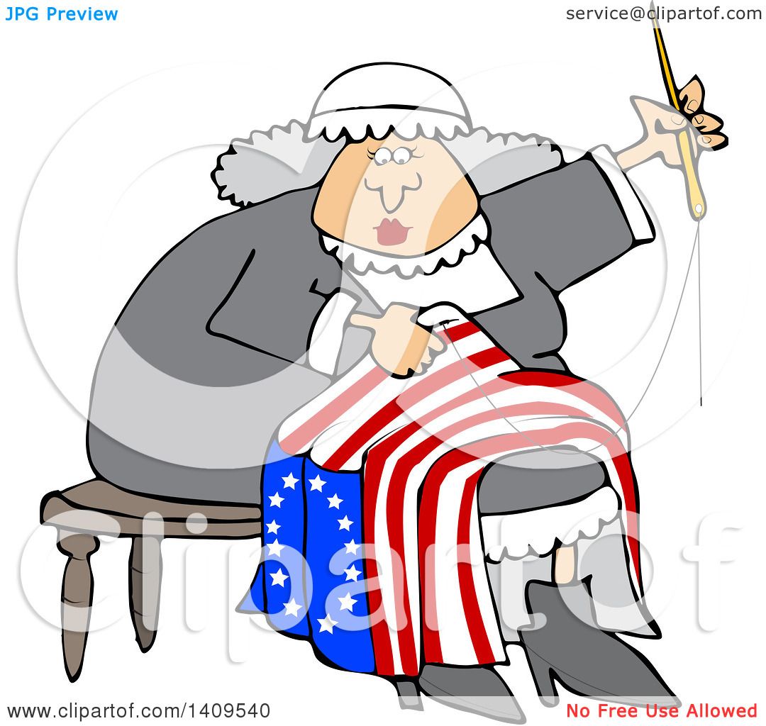 1080x1024 Clipart Of A Cartoon Woman, Betsy Ross, Sewing A Flag