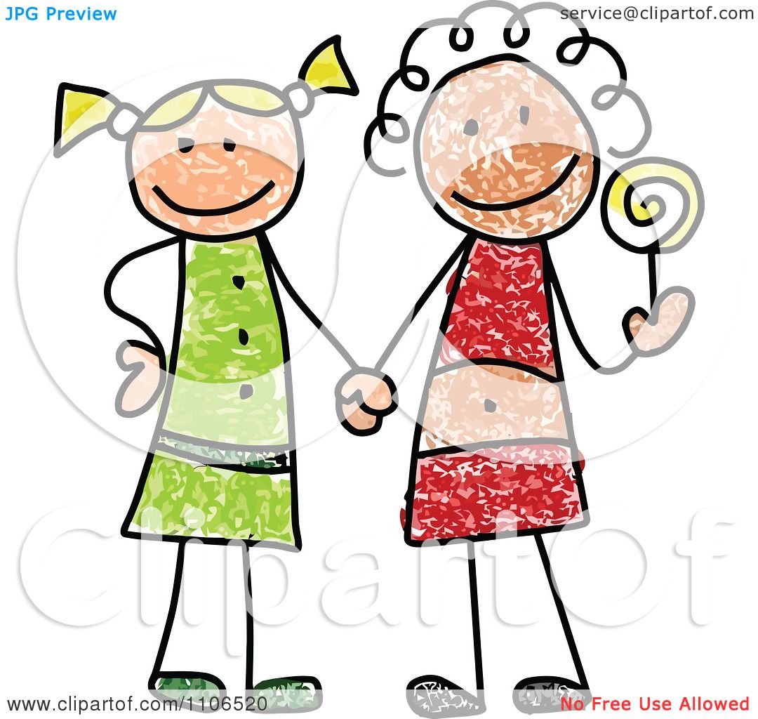 1080x1024 Clipart Stick Drawing Of Two Best Friend Girls Holding Handsnd