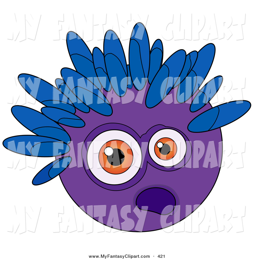1024x1044 Clip Art Of A Scared Purple Alien Or Monster Face With Blue Spikes