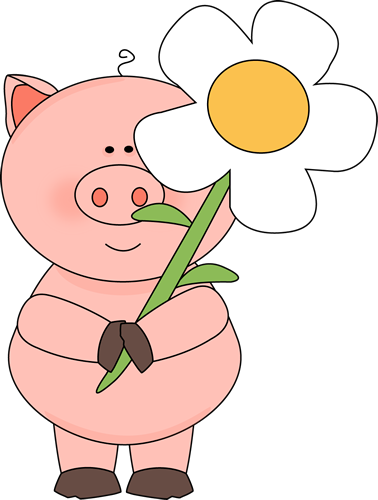 378x500 Pig Holding A Big Flower Clip Art