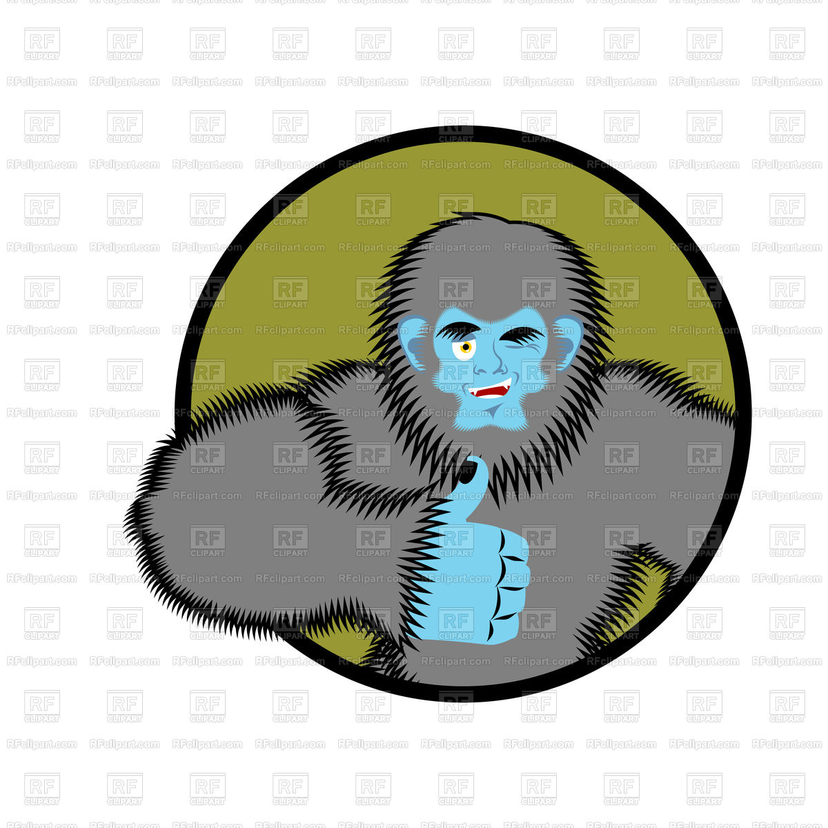 1200x1200 Bigfoot Thumbs Up. Yeti Winks Emoji. Royalty Free Vector Clip Art