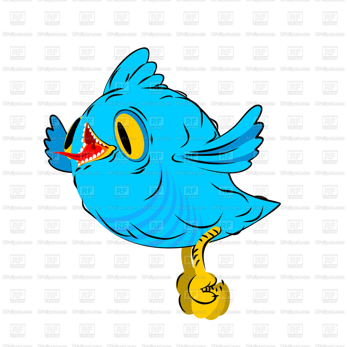1200x1200 Blue Little Bird Cartoon Style Royalty Free Vector Clip Art Image