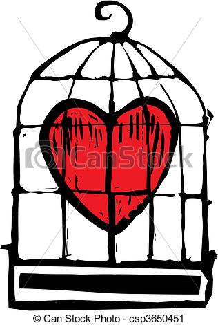 316x470 Heart In Cage. Heart In A Birdcage Being Held Captive. Vector Clip