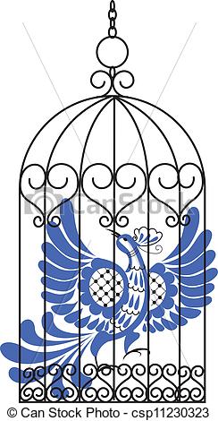 244x470 Bird In Cage. Blue Bird In Antique Cage Vector Illustration