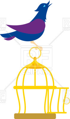235x400 Blue Bird Sits On Cage Royalty Free Vector Clip Art Image