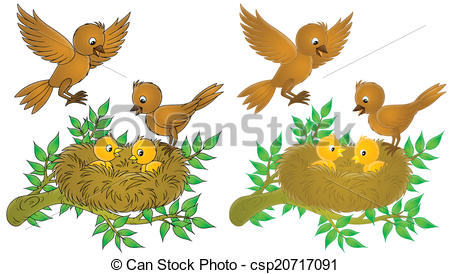 450x274 Birds And Nestlings. Isolated Clip Art Of Brown Birds And Yellow
