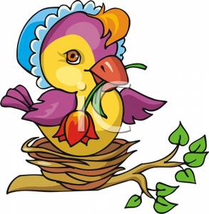 293x300 A Mother Bird With A Red Rose In Her Beak, Wearing A Blue Bonnet