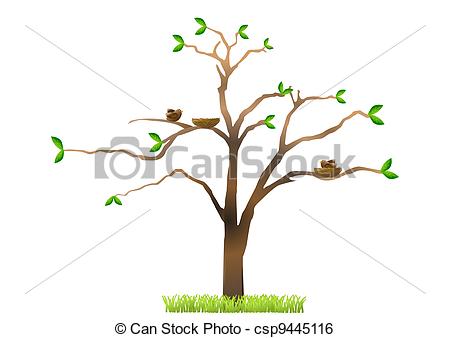 450x338 Tree With Birds Nests. Tree With Birds Nesting Stock Illustration