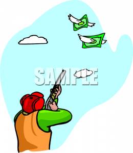 260x300 Royalty Free Clipart Image A Hunter Shooting At Two Bills With Wings