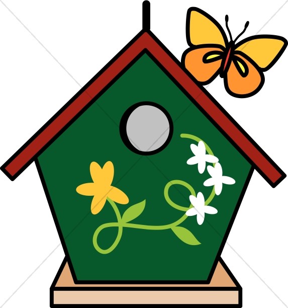 573x612 Birdhouse And Butterfly Nature Clipart