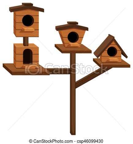 434x470 Four Birdhouses On One Pole Illustration Vectors